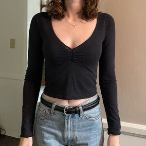 Black V-Neck Long Sleeve Shirt